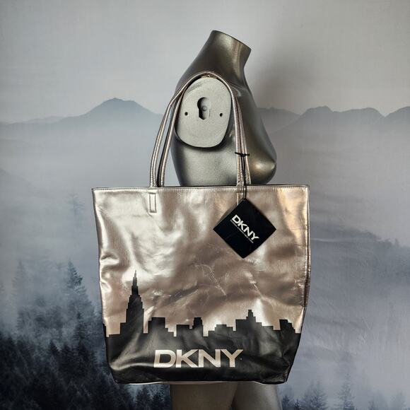 NWT DKNY Silver Skyline Shopping Tote / Sac / Shoulder Bag - Picture 1 of 8